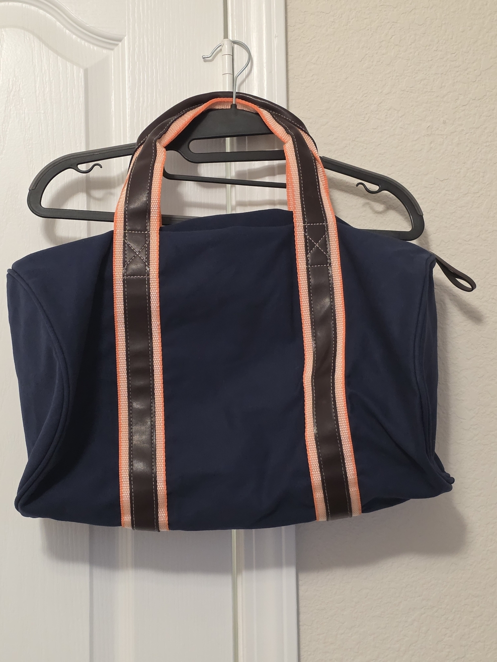 Victoria's Secret Navy Duffel Bag with Brown and Coral Straps